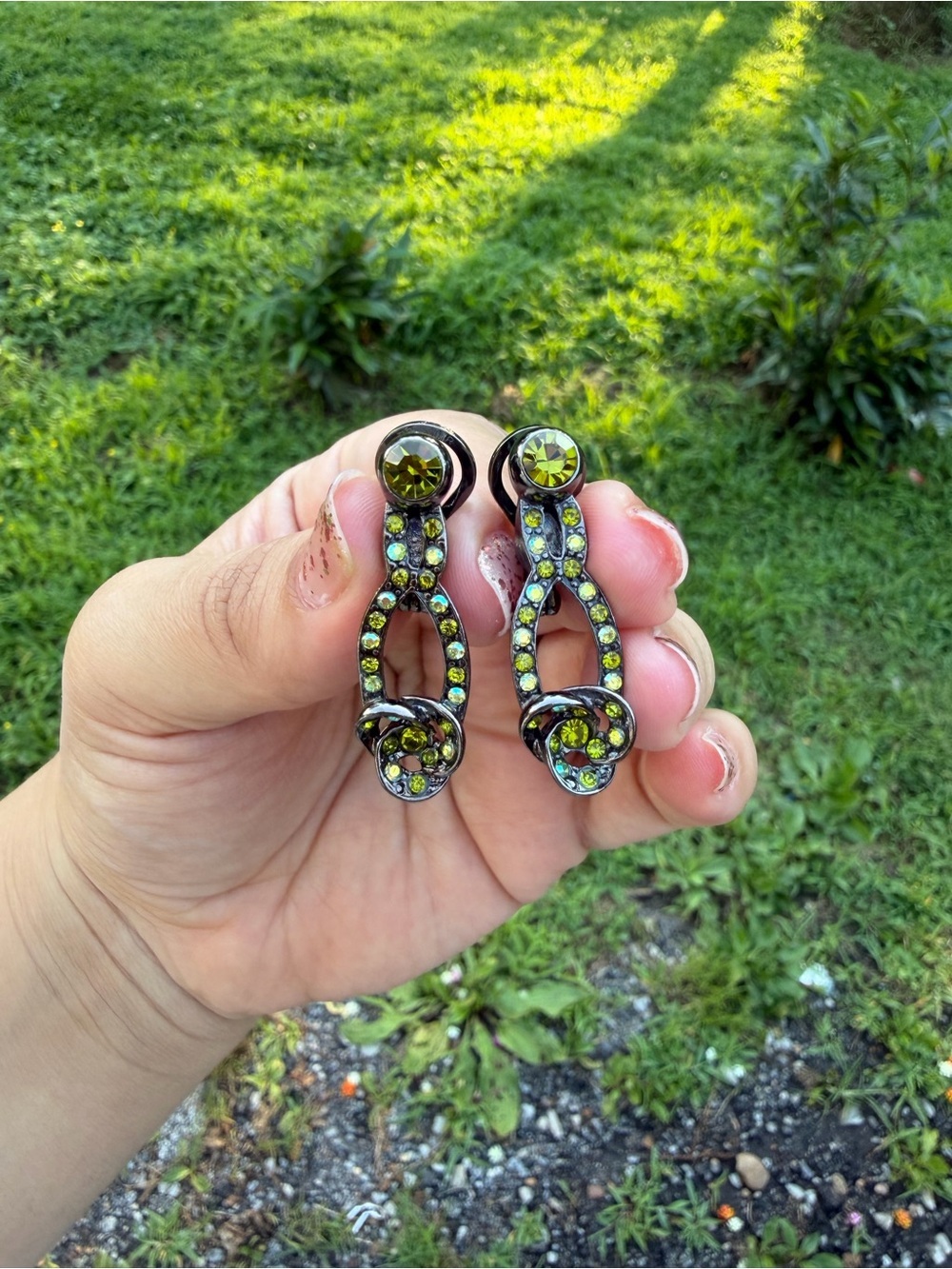 Premier Designs Sage Blossom Crystal Drop Earrings in Dark Metal